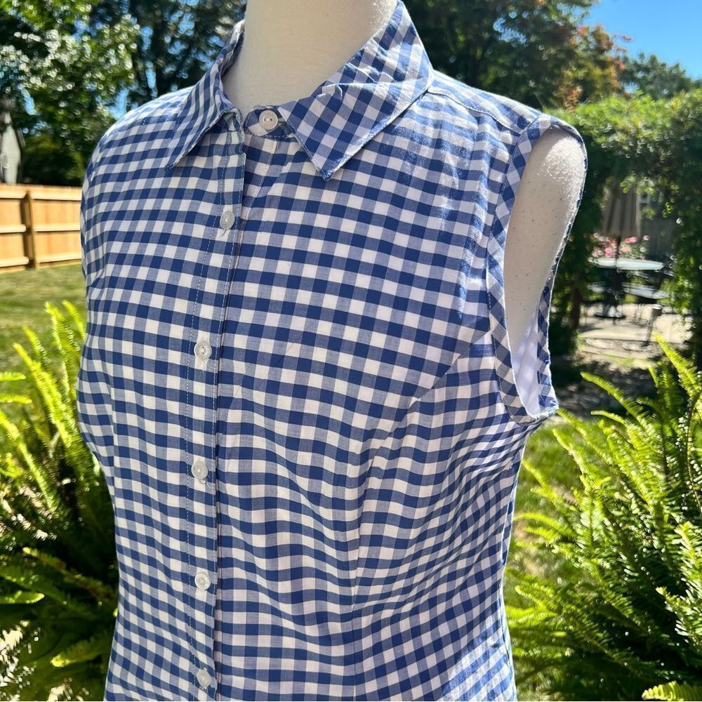 ISAACMIZRAHI Live Blue & White Checked Midi Sleeveless Dress Size 12 - Picture 8 of 10